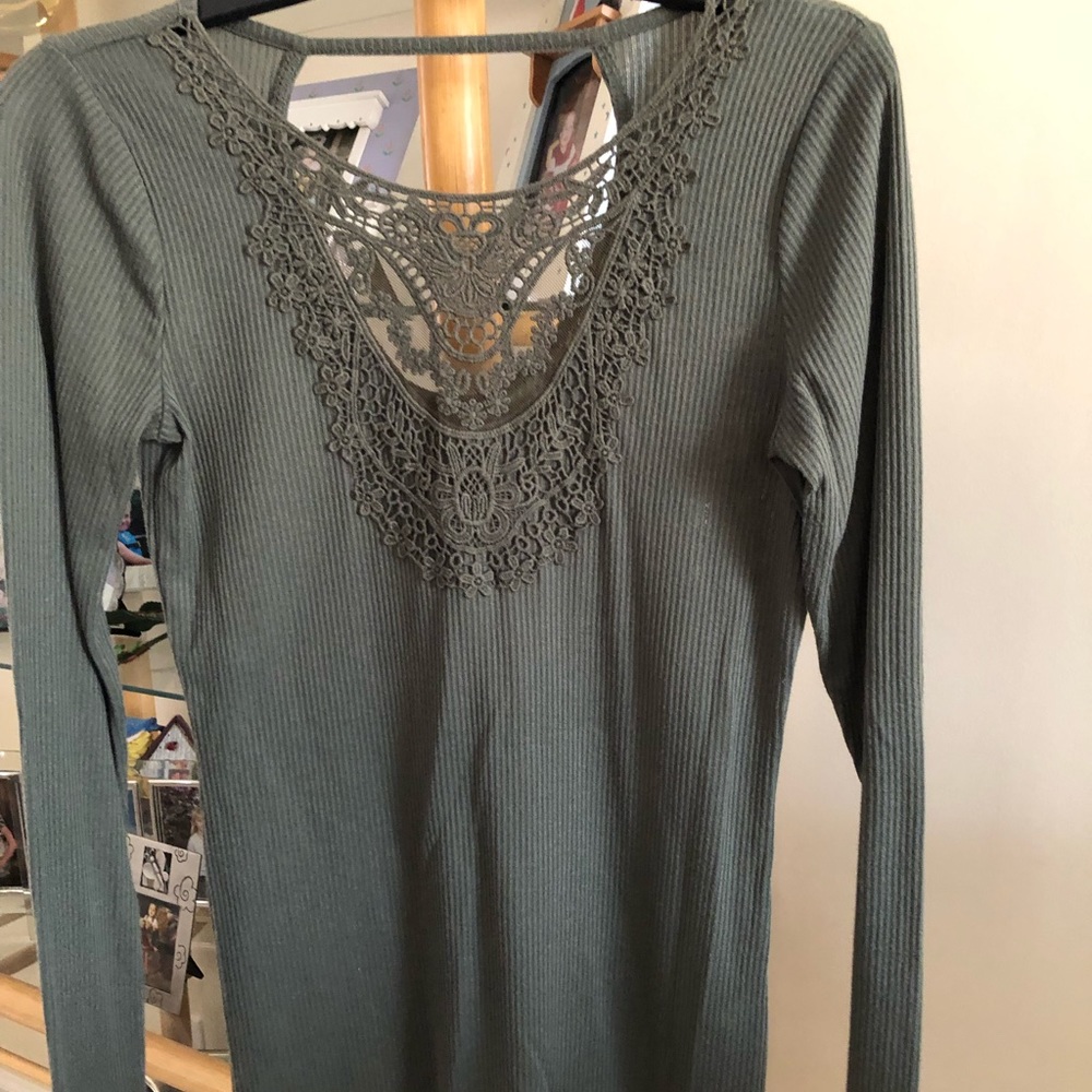 Hollister Olive Green Ribbed Lacy Top